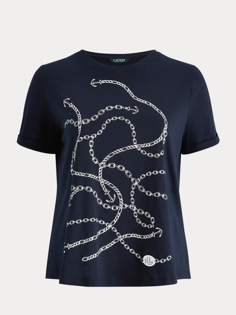 Lauren Ralph Lauren anchor-print cotton t-shirt in navy blue.